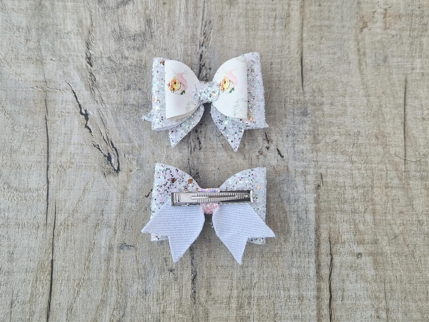 Silver Santa Christmas Hair Bow