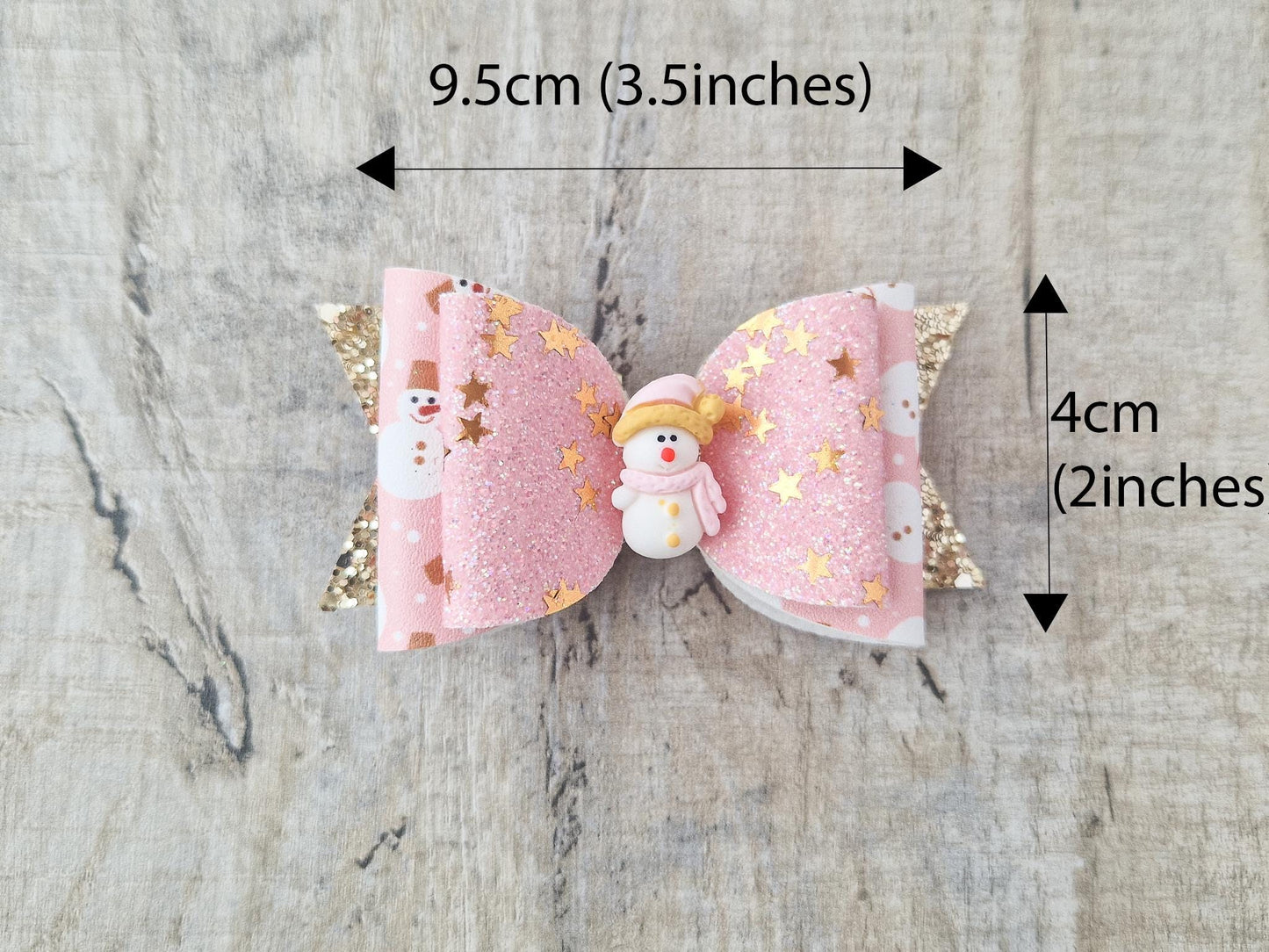 Pink Snowman Hair Bow.