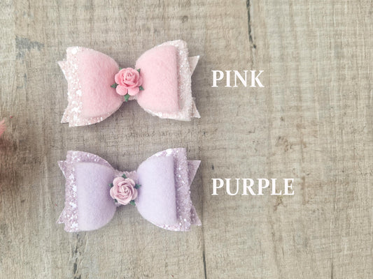 Small Pastel Hair bows with Flower Personalise choose your own colour and quantity. Perfect gift or hair accessory Flower girl or toddler.