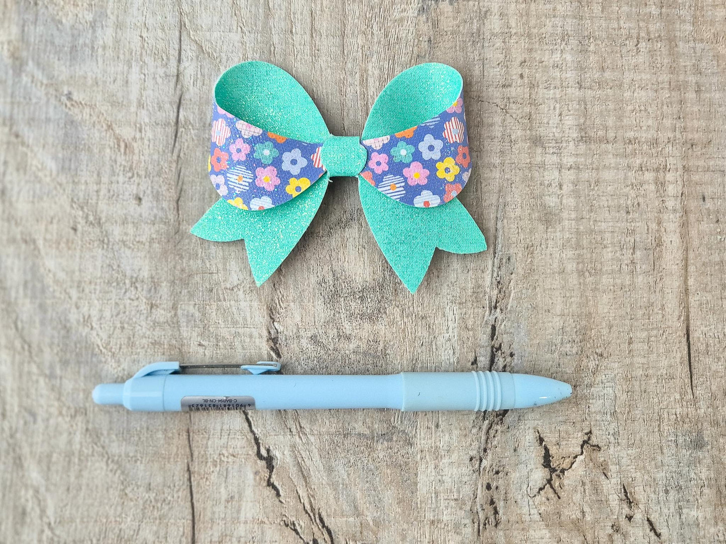 Retro Flower Hair Bow with a teal Glitter finished with Hair clip. Hair Accessory for Older Girls and ladies. A perfect small gift