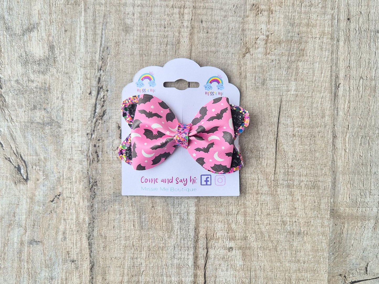 Pink bat Halloween Hair bow.
