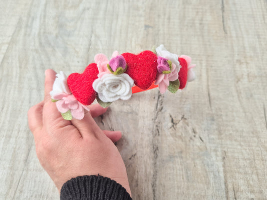 Handmade Felt Flower & Heart Headband – Valentine Bloom