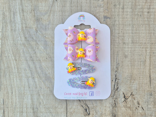 Sheep pigtail set, 2 x Hair bows & 2 x snap clip.