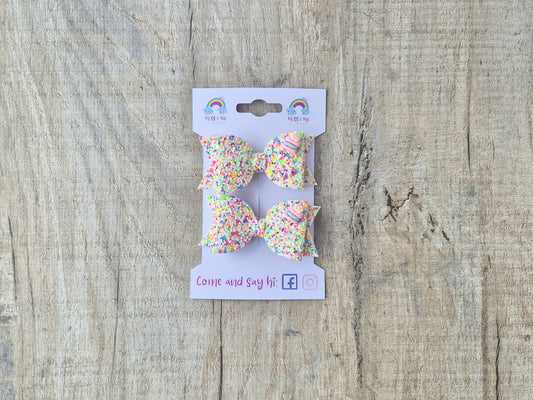 Sprinkle Cakes Pigtail Hair Bows Set, 2x small hair bows.