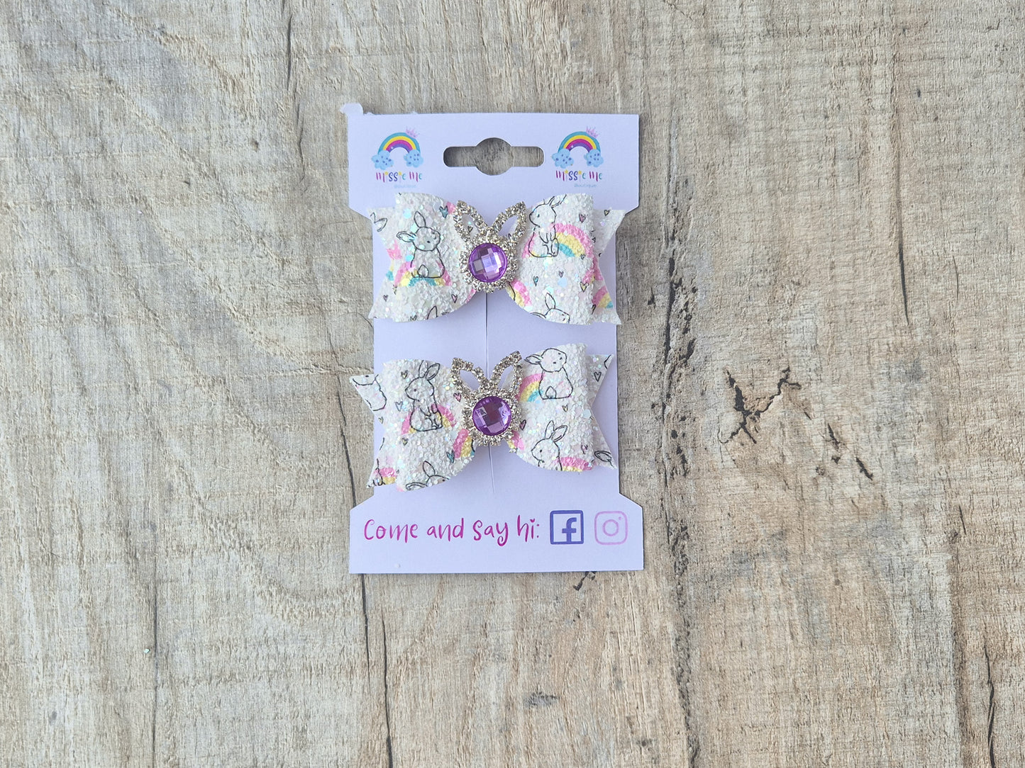 Sparkling Bunnies Pigtail Hair Bows Set, 2x small hair bows
