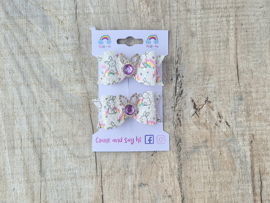 Sparkling Bunnies Pigtail Hair Bows Set, 2x small hair bows