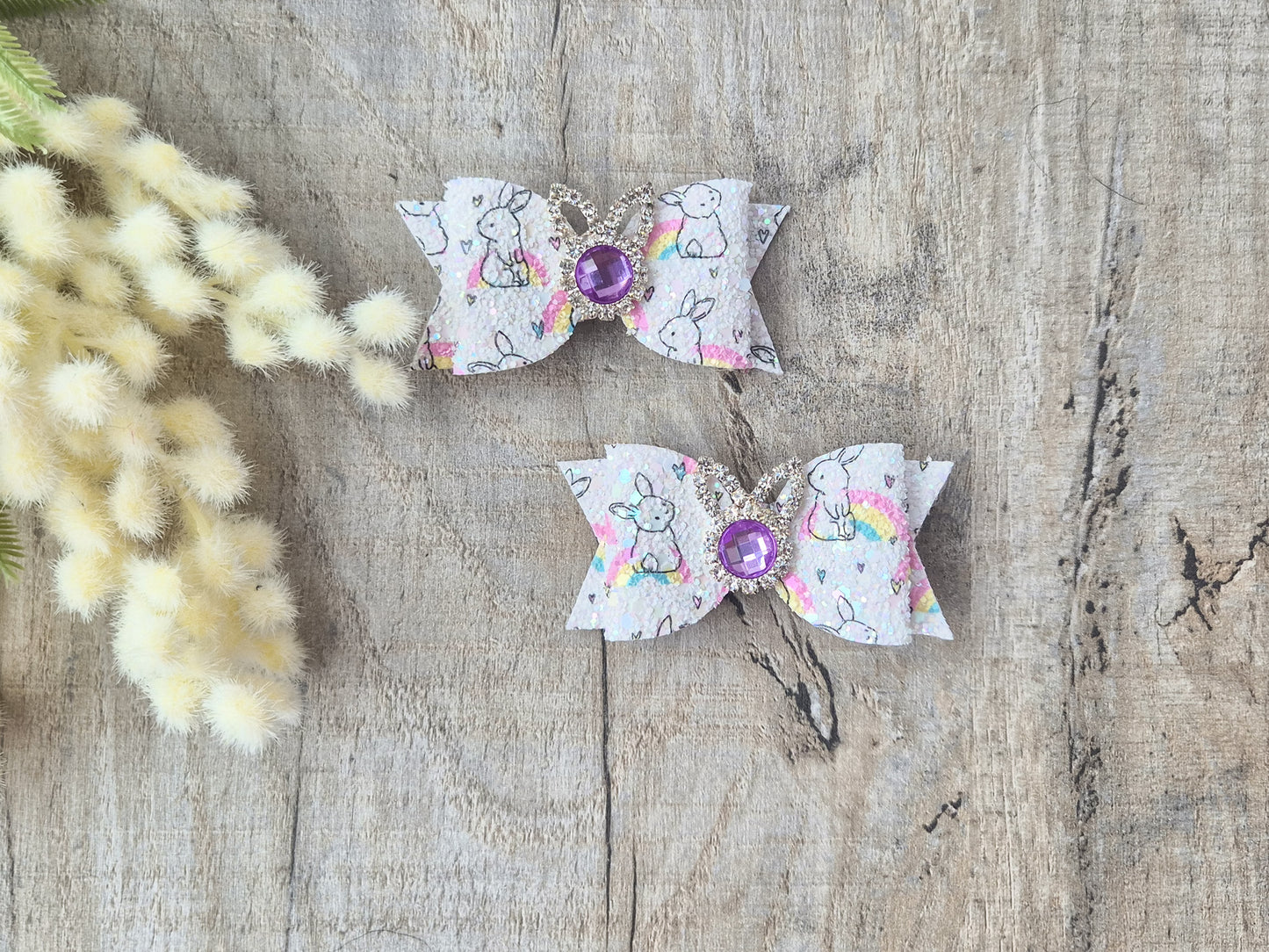 Sparkling Bunnies Pigtail Hair Bows Set, 2x small hair bows