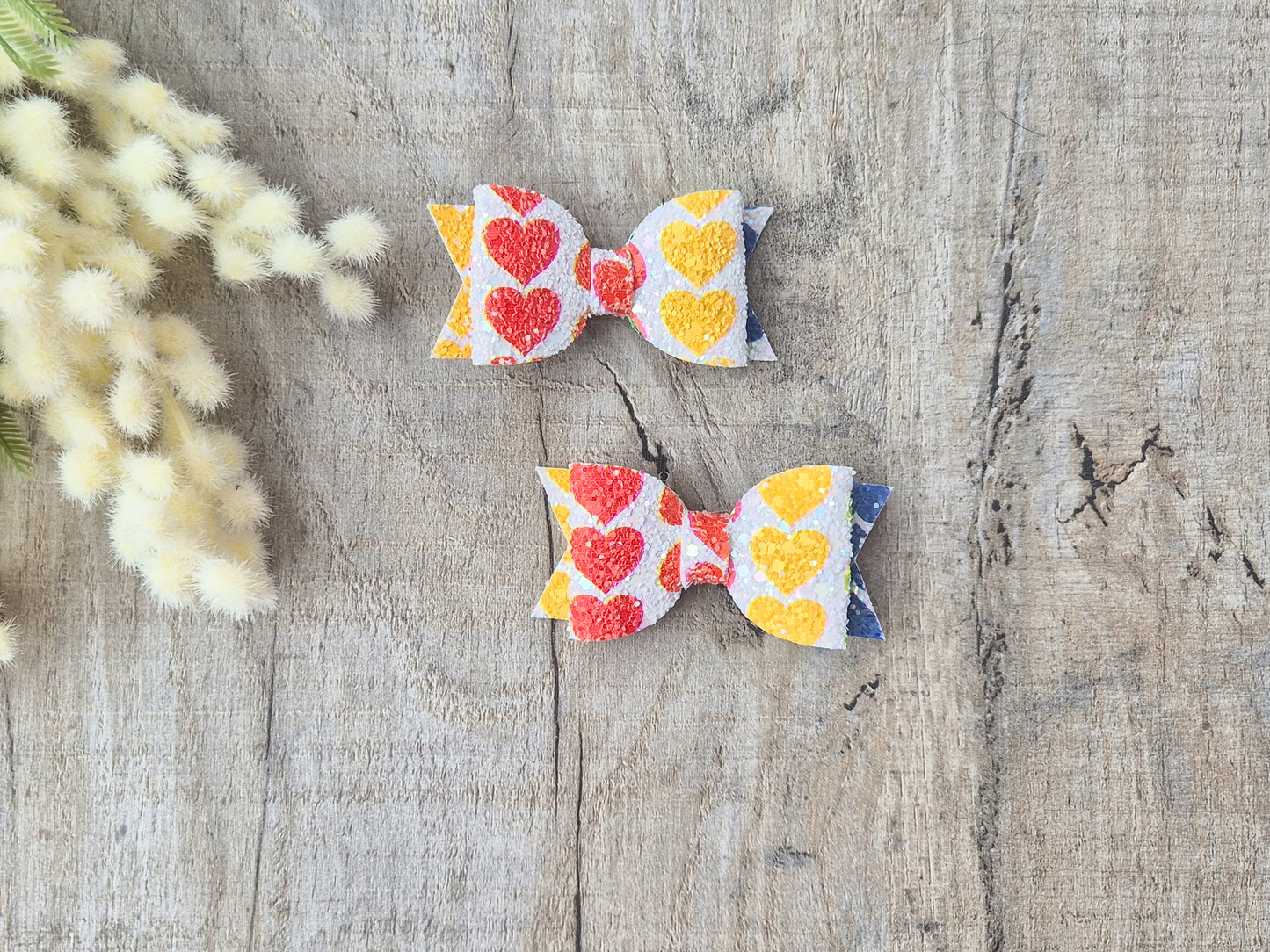 Rainbow Hearts Pigtail Hair Bows Set, 2x small hair bows
