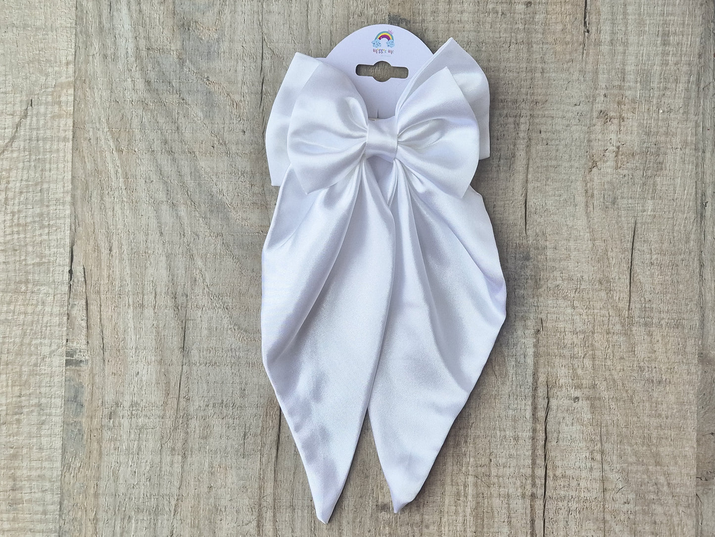 White Large Satin Bow. with long tails, Perfect for older Girl, Ladies