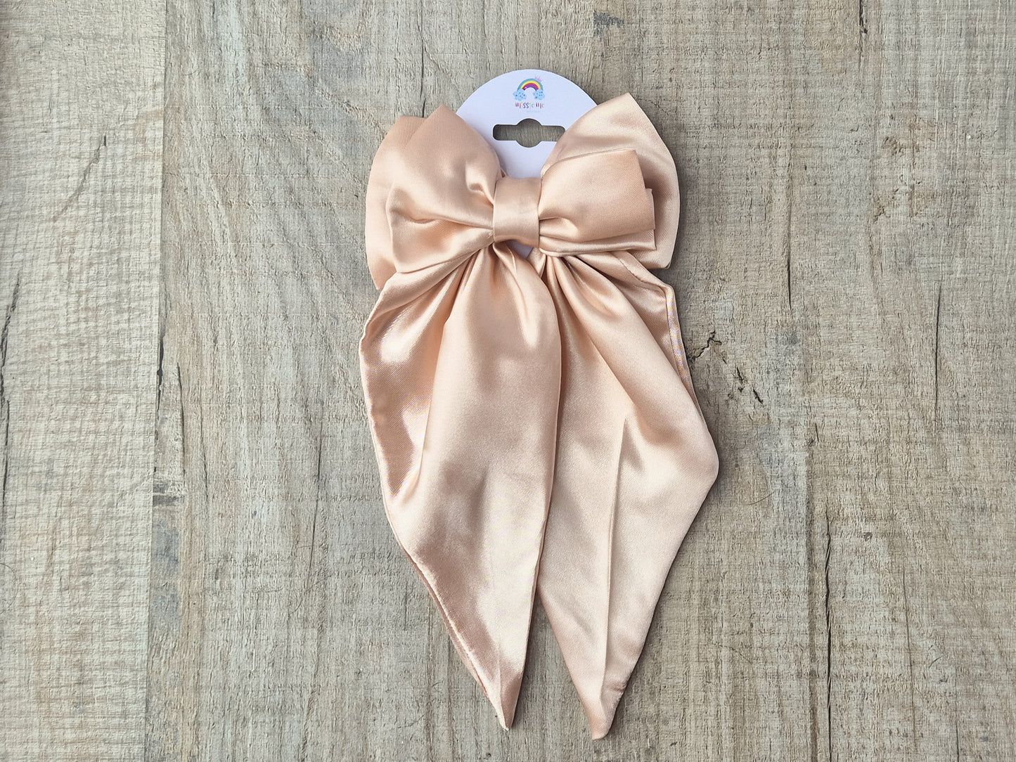 Light Gold Large Satin Bow. with long tails, Perfect for older Girl, Ladies