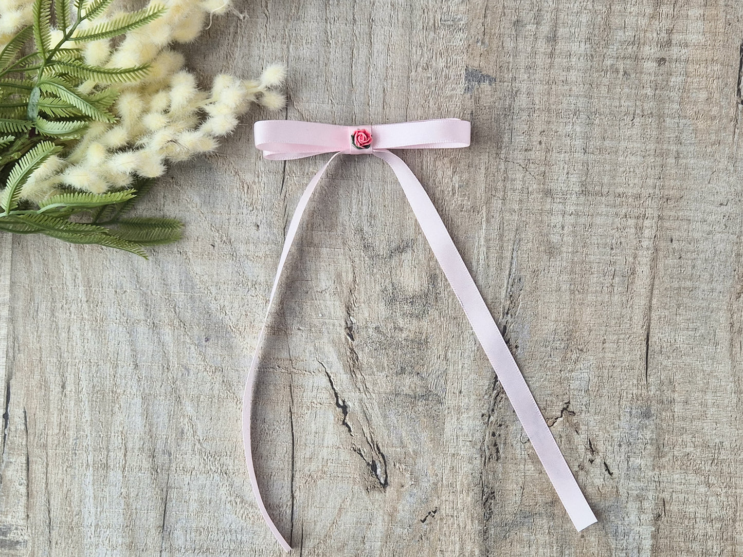 Light Pink Ribbon Bow with long tails, for old girl upwards.