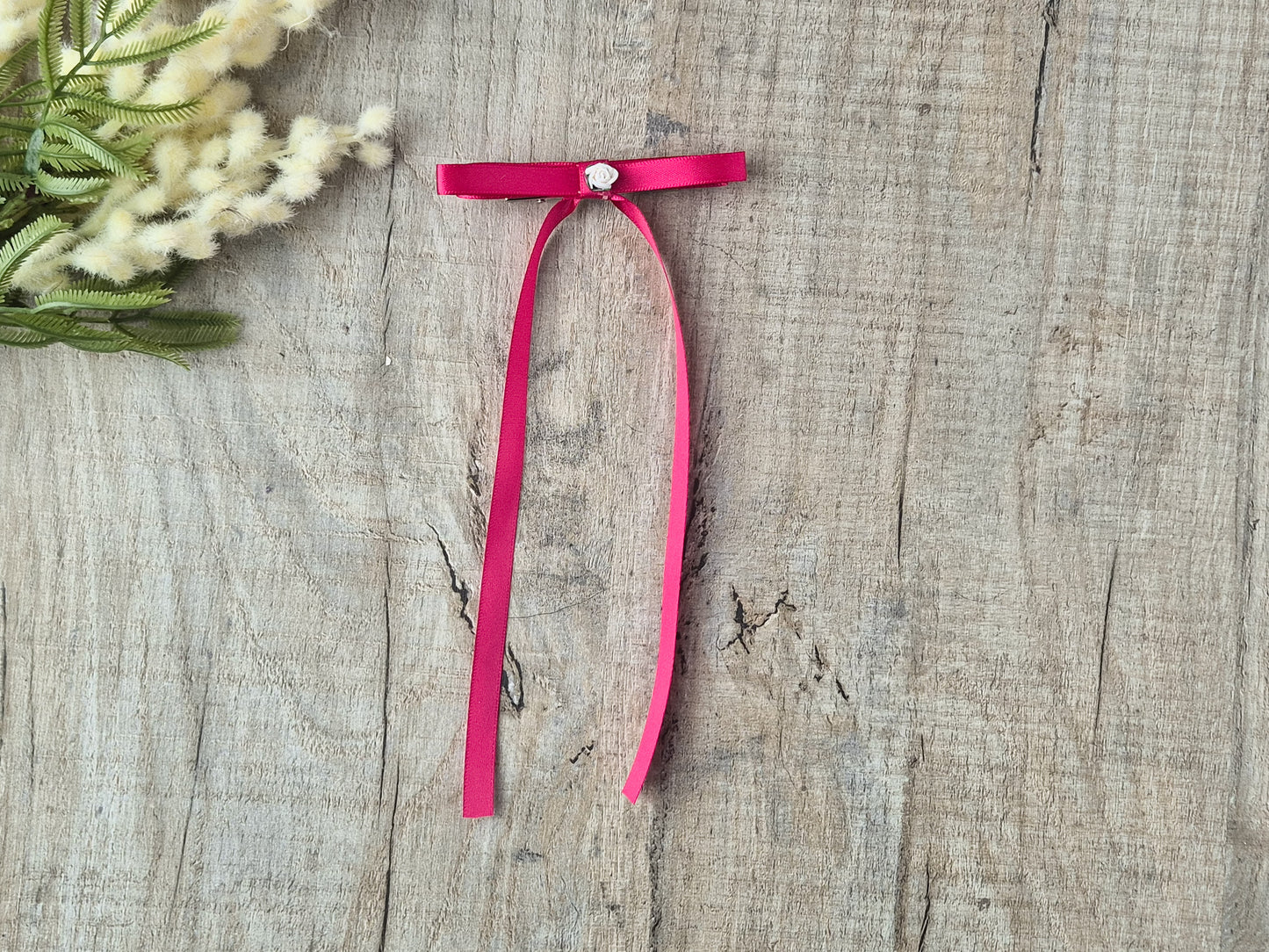 Dark Pink Ribbon Bow with long tails, for old girl upwards.