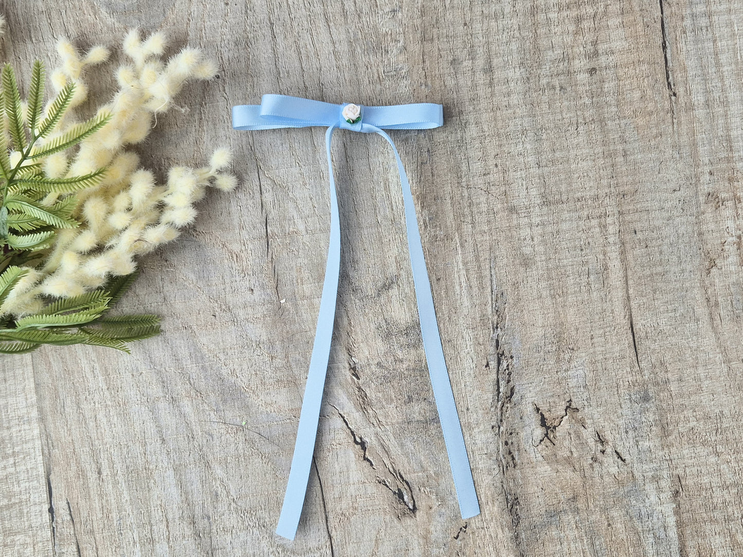 Light Blue Ribbon Bow with long tails, for old girl upwards.