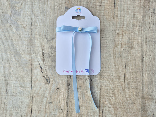 Light Blue Ribbon Bow with long tails, for old girl upwards.