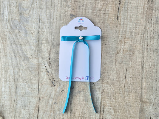 Aqua Ribbon Bow with long tails, for old girl upwards.