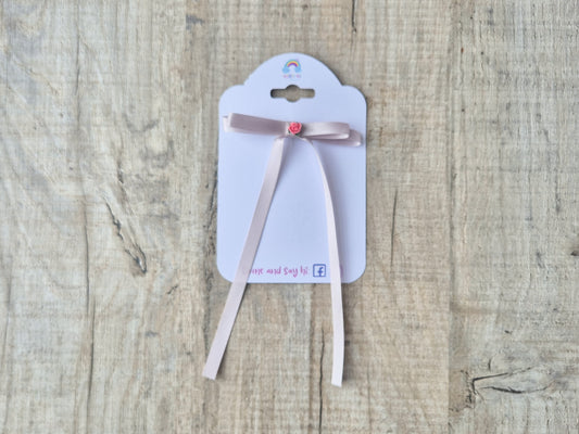 Light Silver Ribbon Bow with long tails, for old girl upwards.