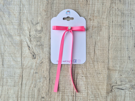 Bright Pink Ribbon Bow with long tails, for old girl upwards.