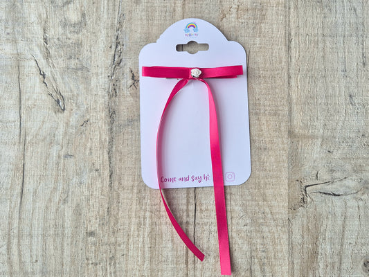 Dark Pink Ribbon Bow with long tails, for old girl upwards.
