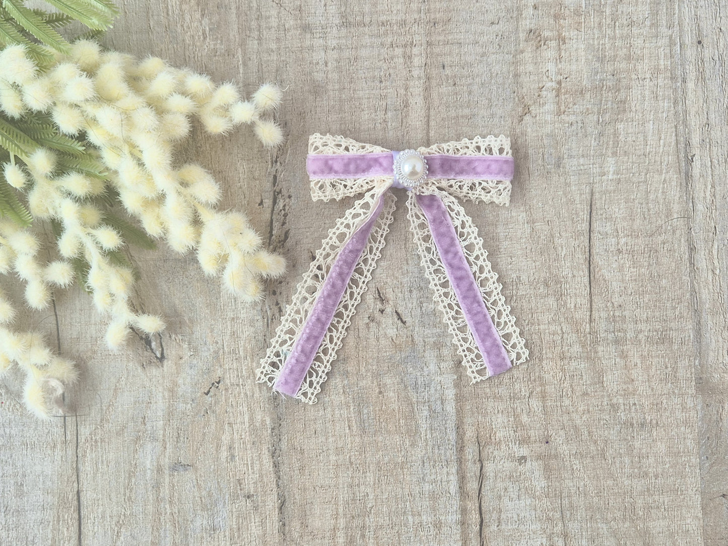Purple Lace Ribbon Bow with long tails, for old girl upwards.
