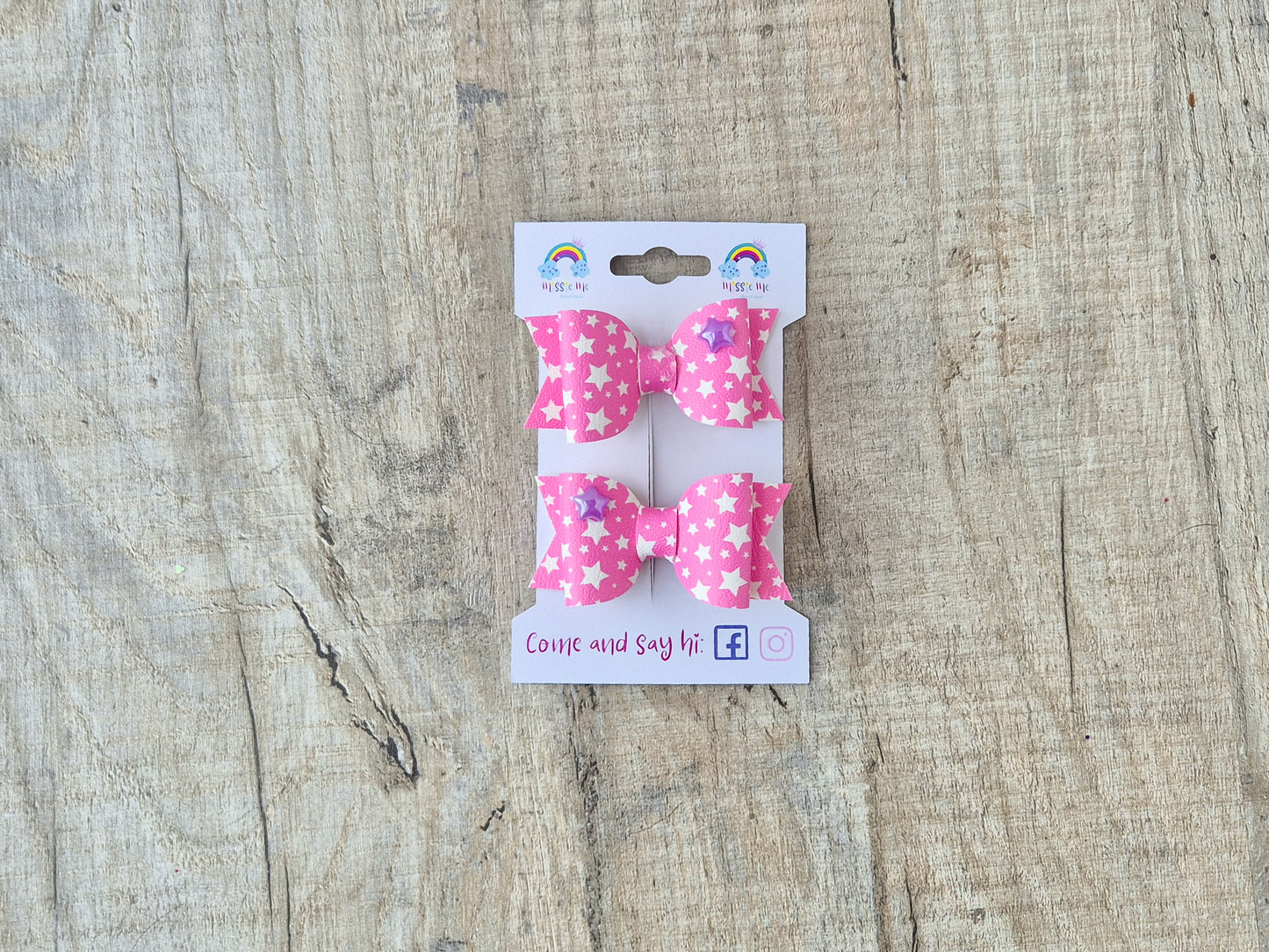 Pink Stars Pigtail Hair Bows Set, 2x small hair bows.