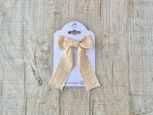 Cream Cottage Core Ribbon Bow with long tails, for old girl upwards.