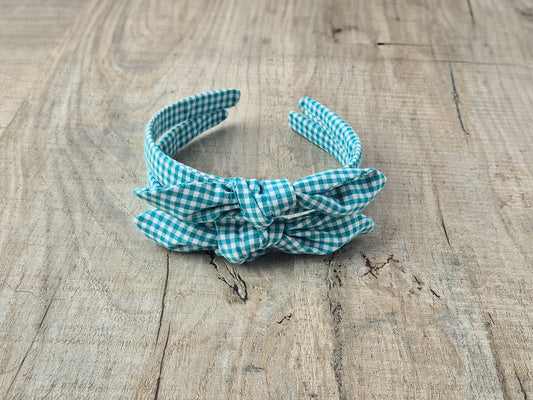 School Gingham Knot Headband – Teal