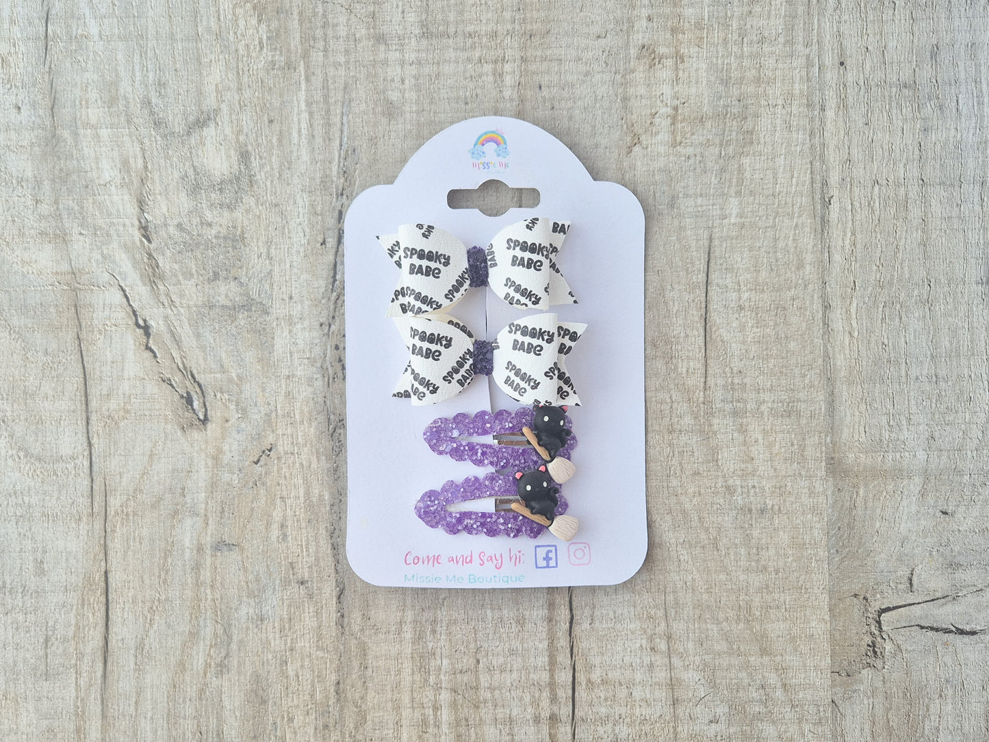 Spooky Babe Pigtail set, 2 hair bows and 2 x snap clips