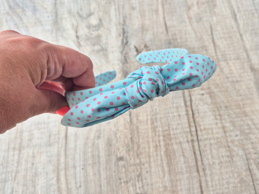 Blue & Pink Polka Dot Knot Hair Band