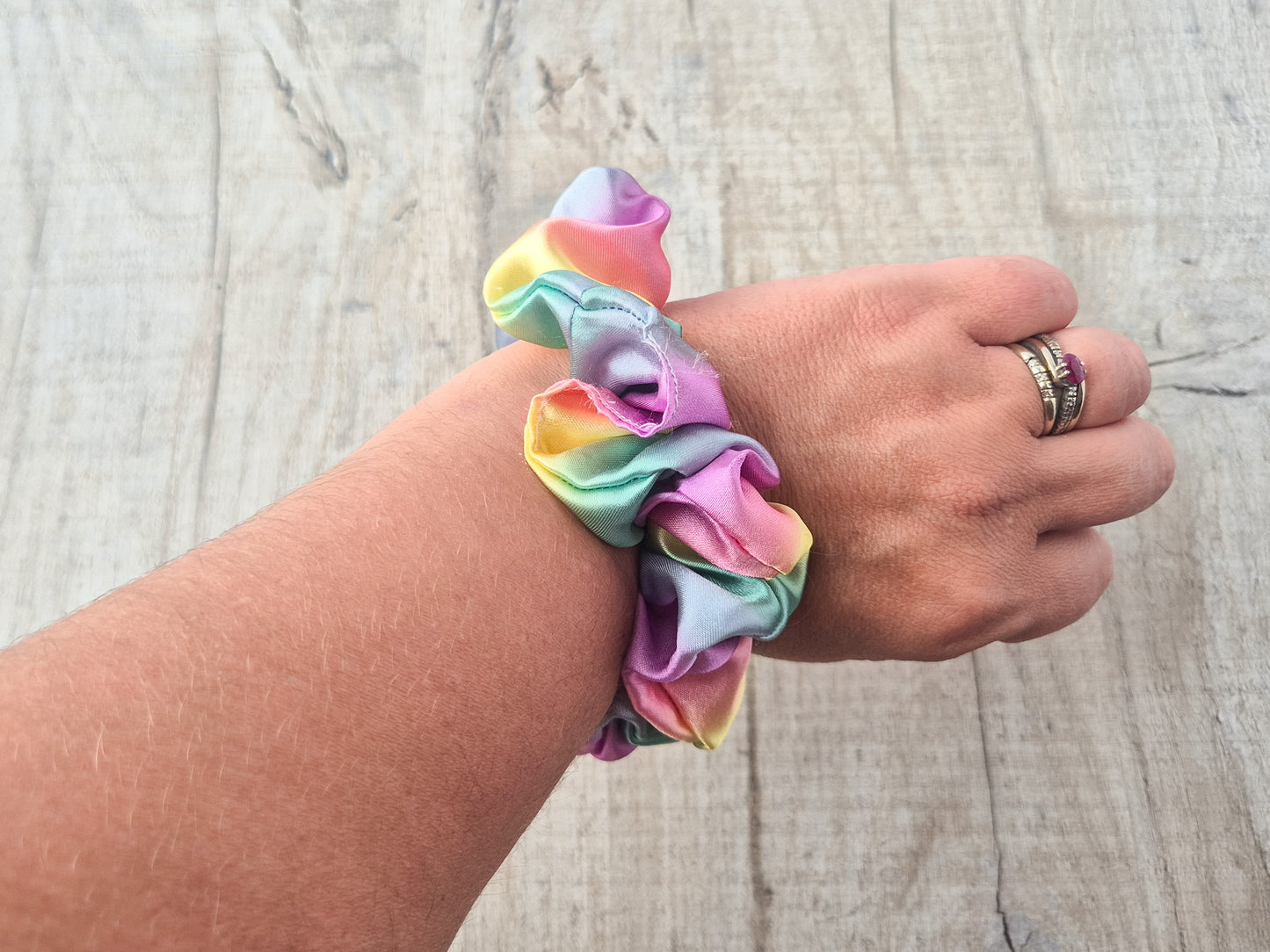 Rainbow Satin Scrunchie
