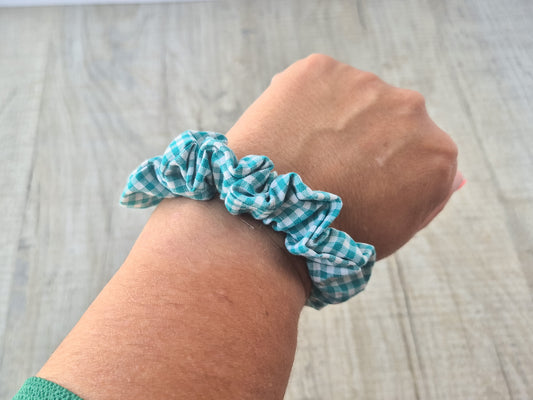 Handmade Mini Scrunchie – Teal Gingham School