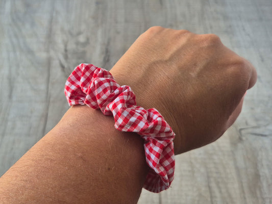 Handmade Mini Scrunchie – Red Gingham School