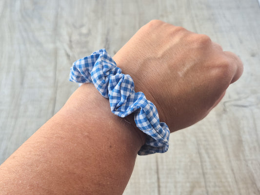 Handmade Mini Scrunchie – Blue Gingham School