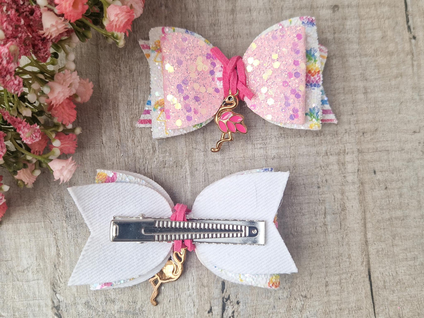 Flamingo Pink Glitter Hair bow