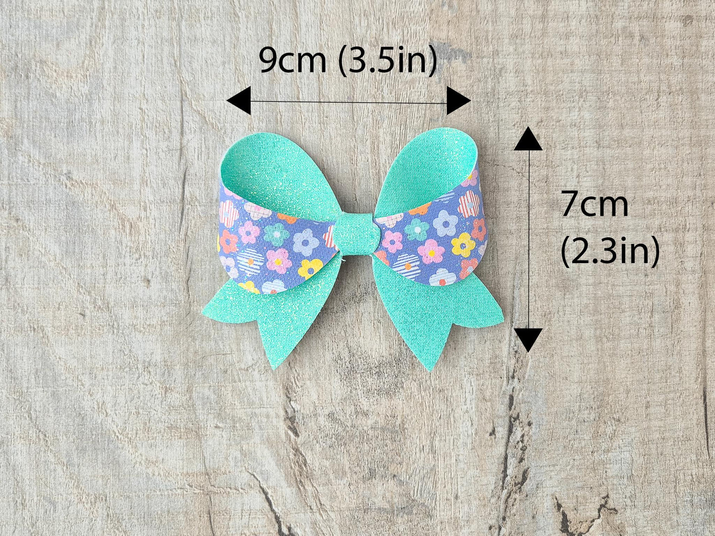 Retro Flower Hair Bow with a teal Glitter finished with Hair clip. Hair Accessory for Older Girls and ladies. A perfect small gift