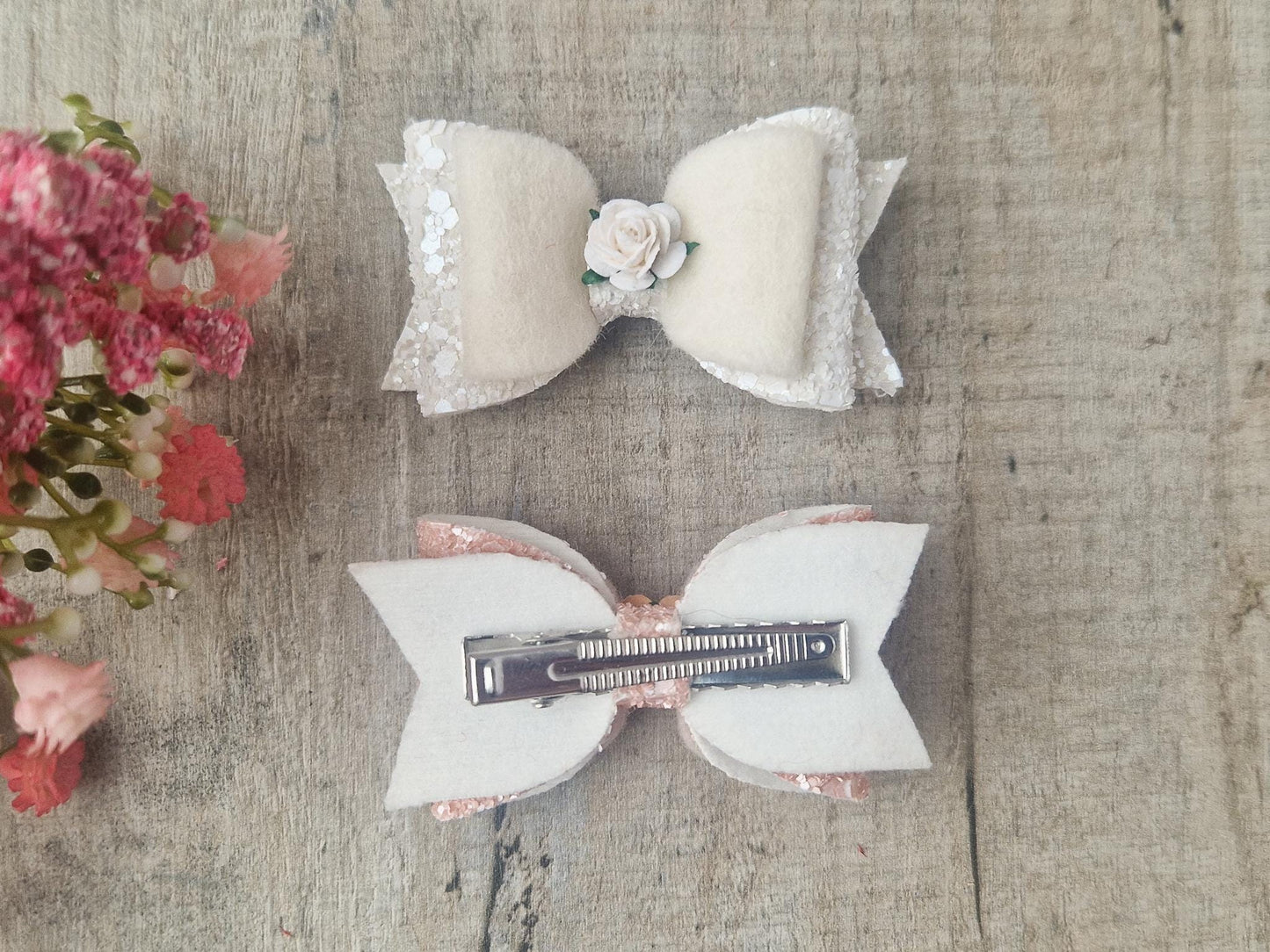 Small Pastel Hair bows with Flower Personalise choose your own colour and quantity. Perfect gift or hair accessory Flower girl or toddler.