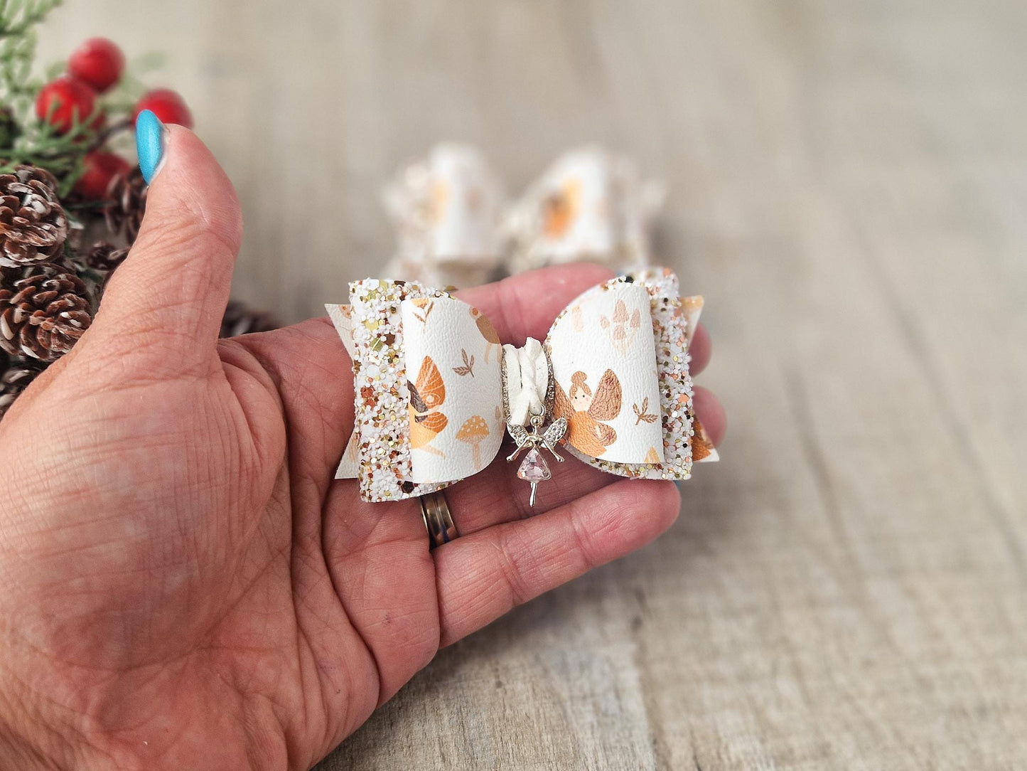 Autumn Fairy Hair Bow, finished with a Cute Fairy Charm.