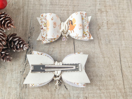 Autumn Fairy Hair Bow, finished with a Cute Fairy Charm.