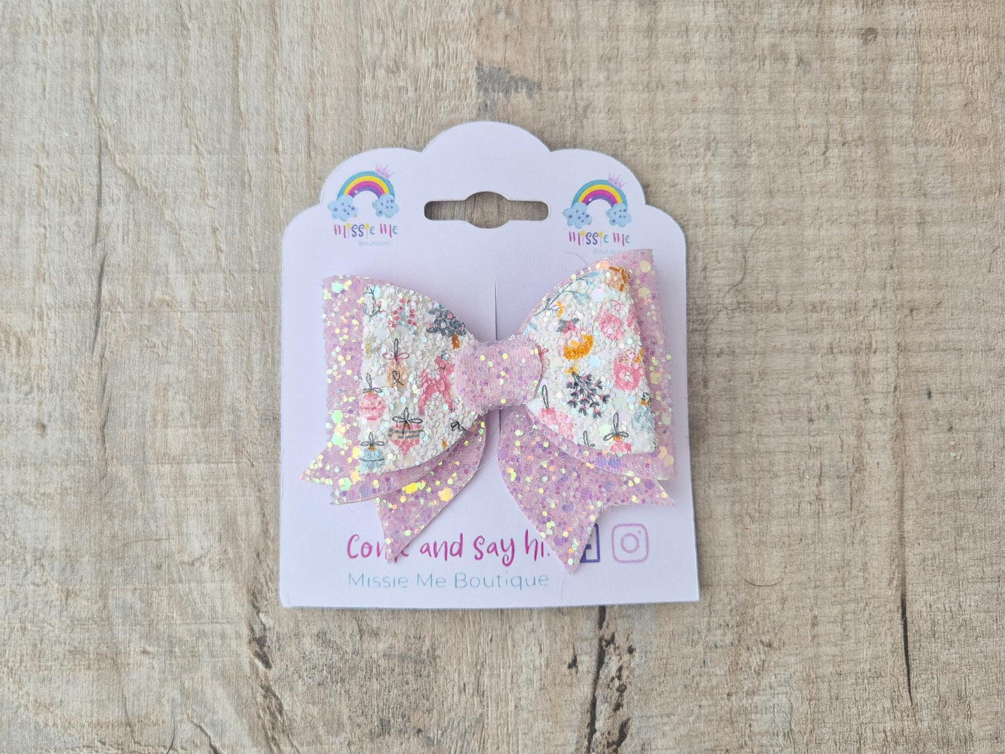 Pink Christmas Glitter Hair Bow