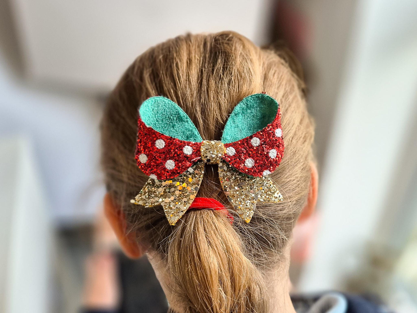 Christmas Hair bow for Girls. Naughty Elf style Hair bow, the perfect accessory for older girls upwards