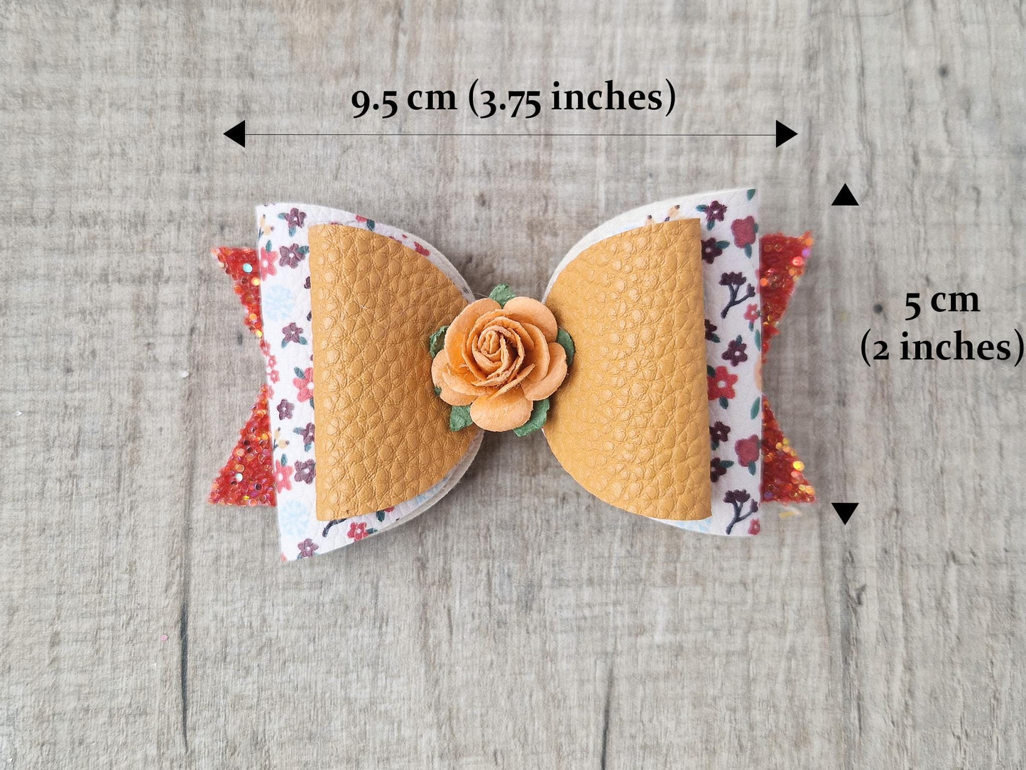 Large Hair bow in Autumn Colours & Orange flower.