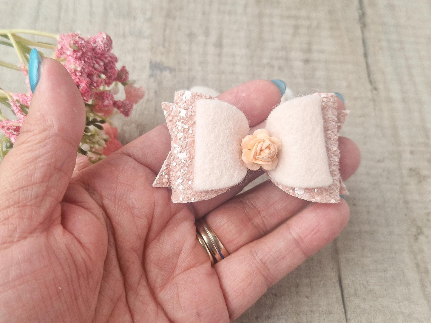 Small Pastel Hair bows with Flower Personalise choose your own colour and quantity. Perfect gift or hair accessory Flower girl or toddler.