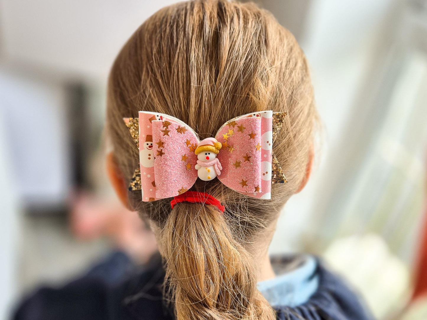 Pink Snowman Hair Bow.