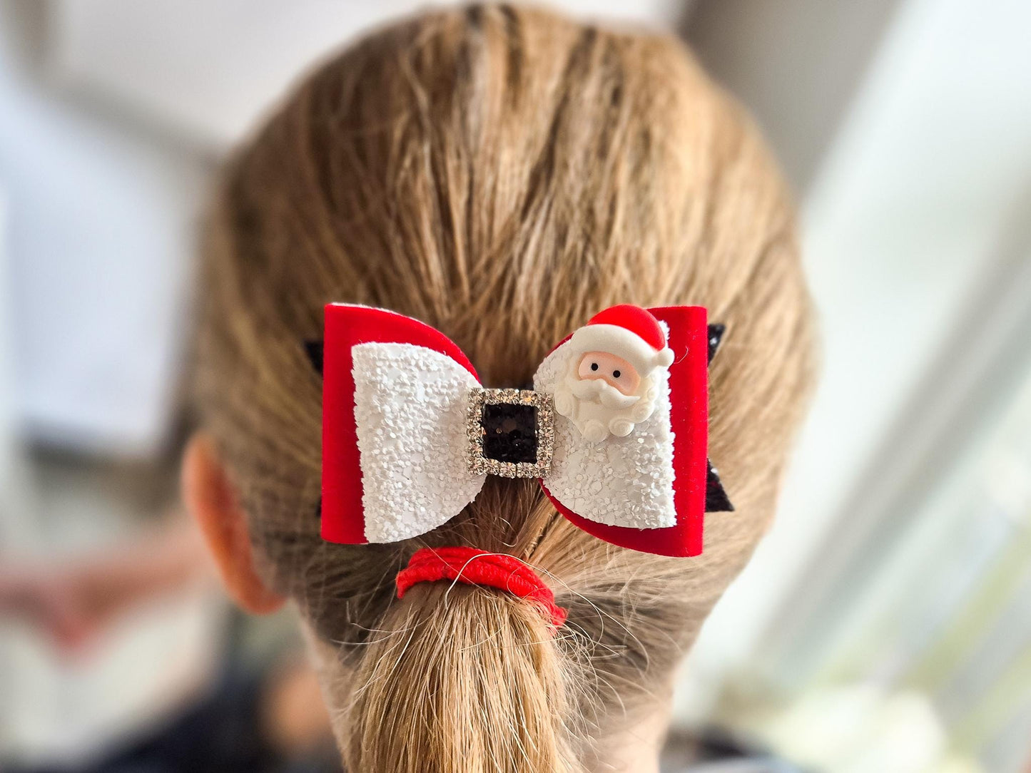 Christmas Santa Hair Bow with a Santa Embellishment