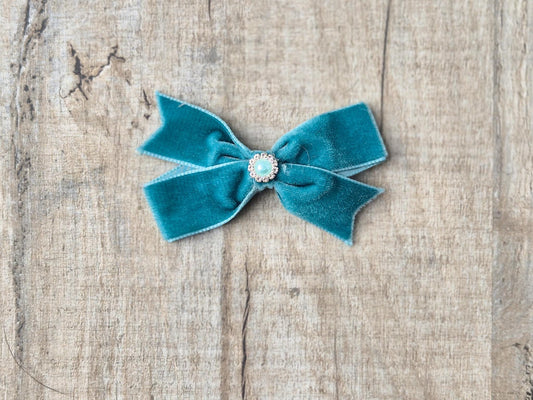 Teal velvet ribbon hair Bow perfect for school