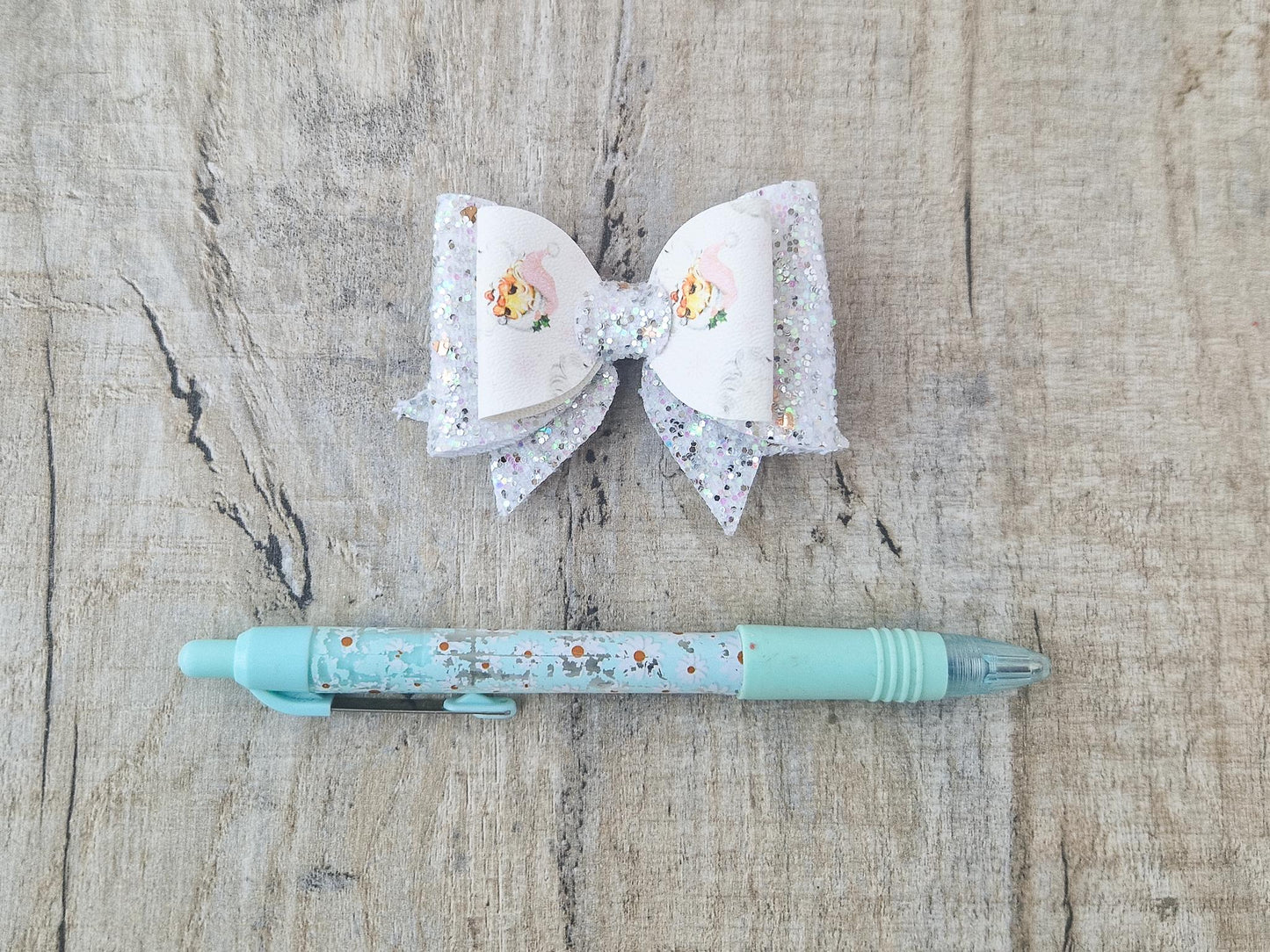 Silver Santa Christmas Hair Bow