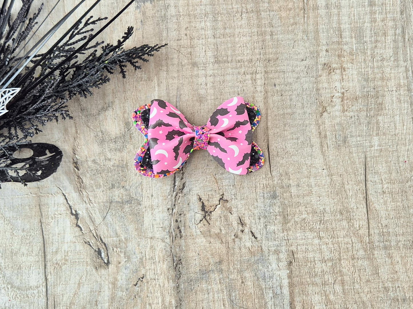 Pink bat Halloween Hair bow.