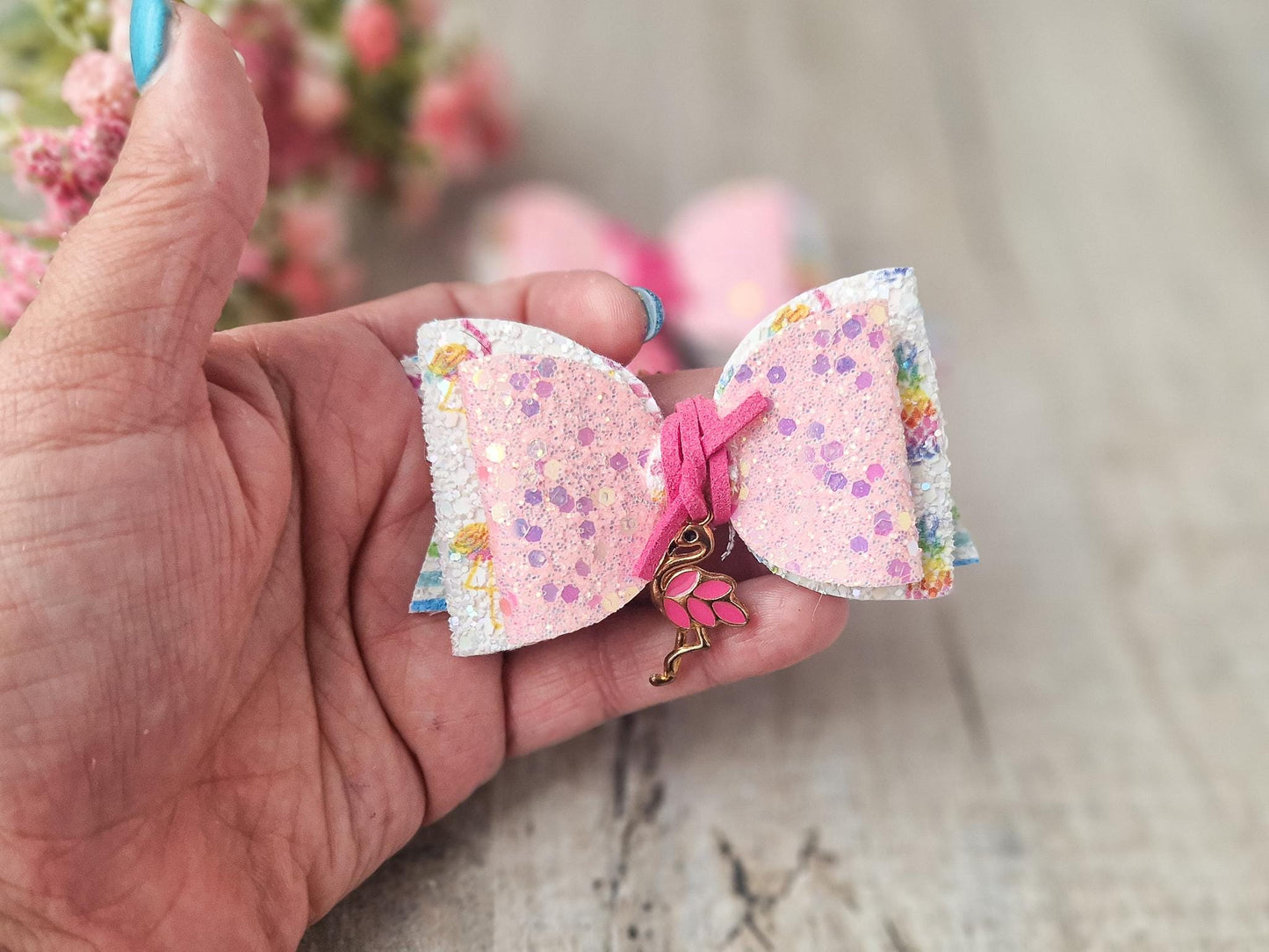 Flamingo Pink Glitter Hair bow