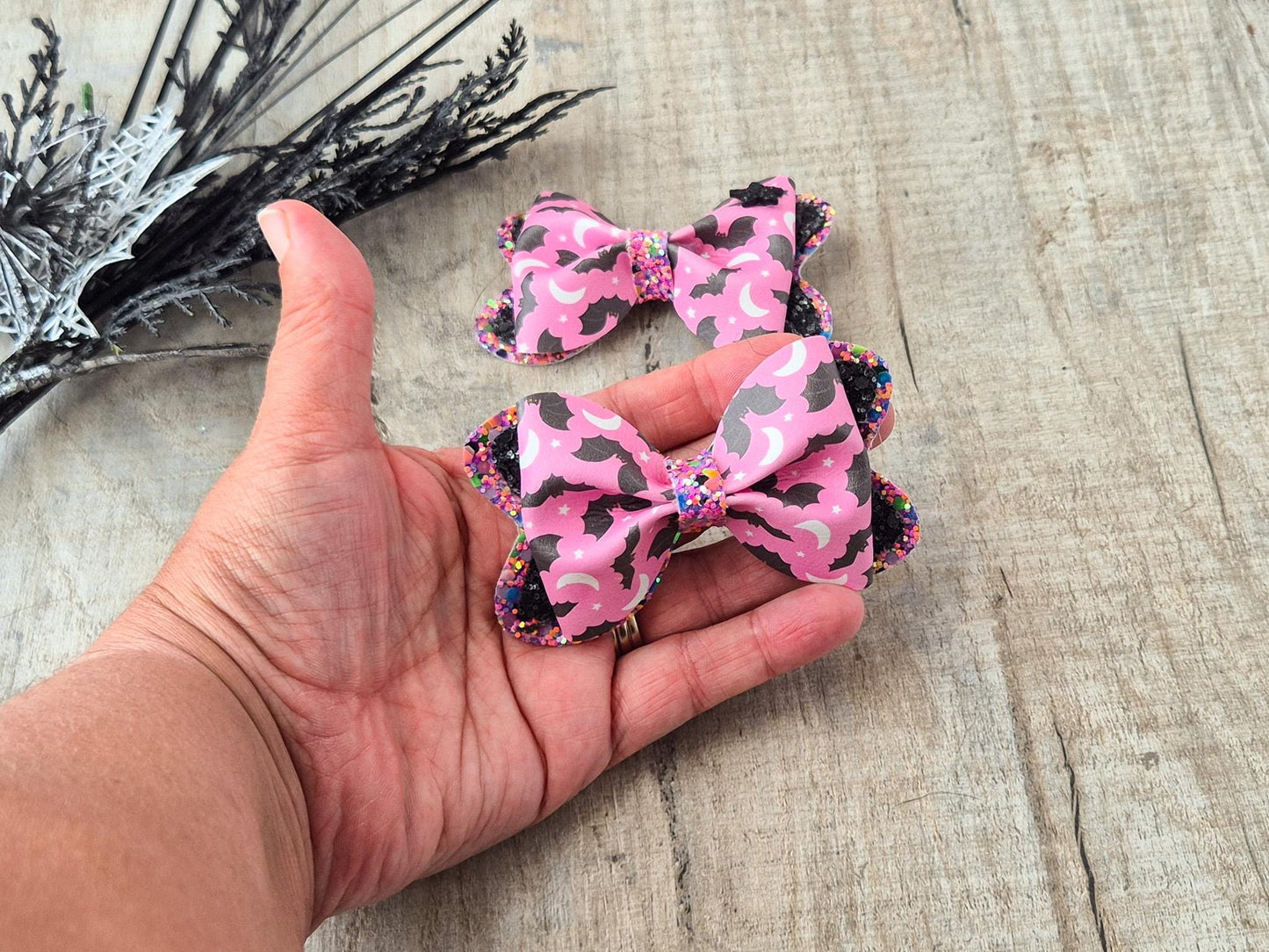 Pink bat Halloween Hair bow.