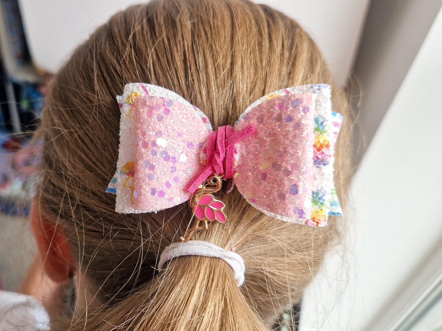Flamingo Pink Glitter Hair bow