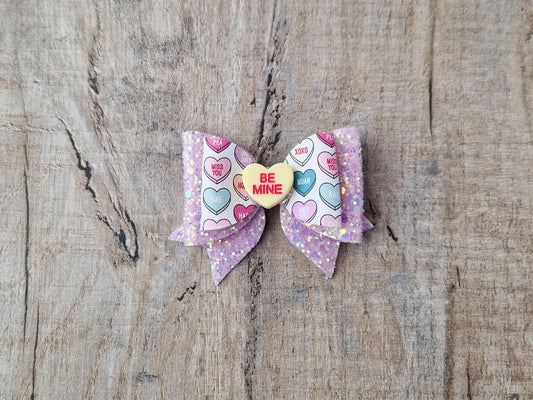 Pink Glitter hair bow, love hearts clip, Suitable for Toddler upwards.